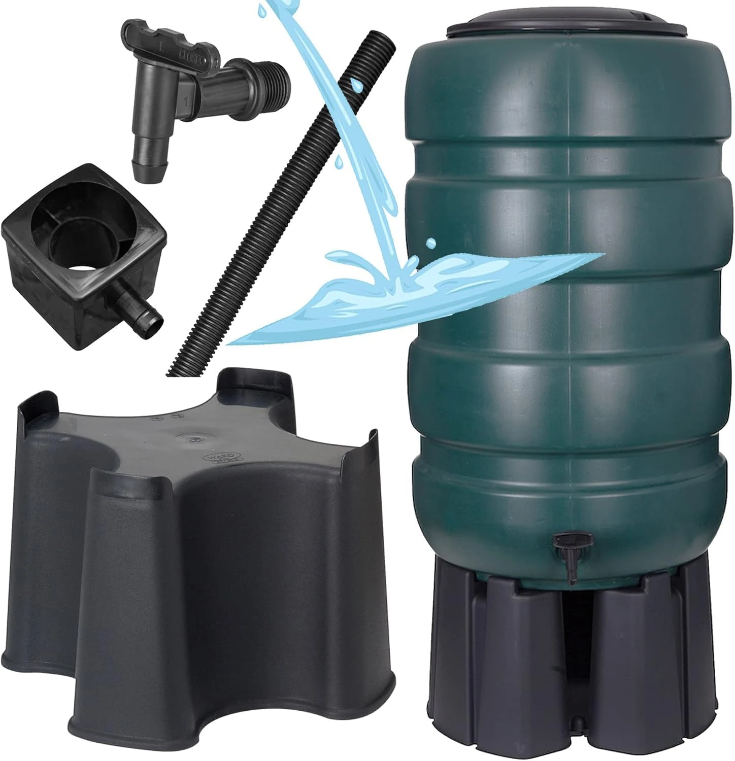Extra Large Garden Water Butt Tank 250L Capacity Set Including Tap With Stand and Filler Kit Giant Water Collector