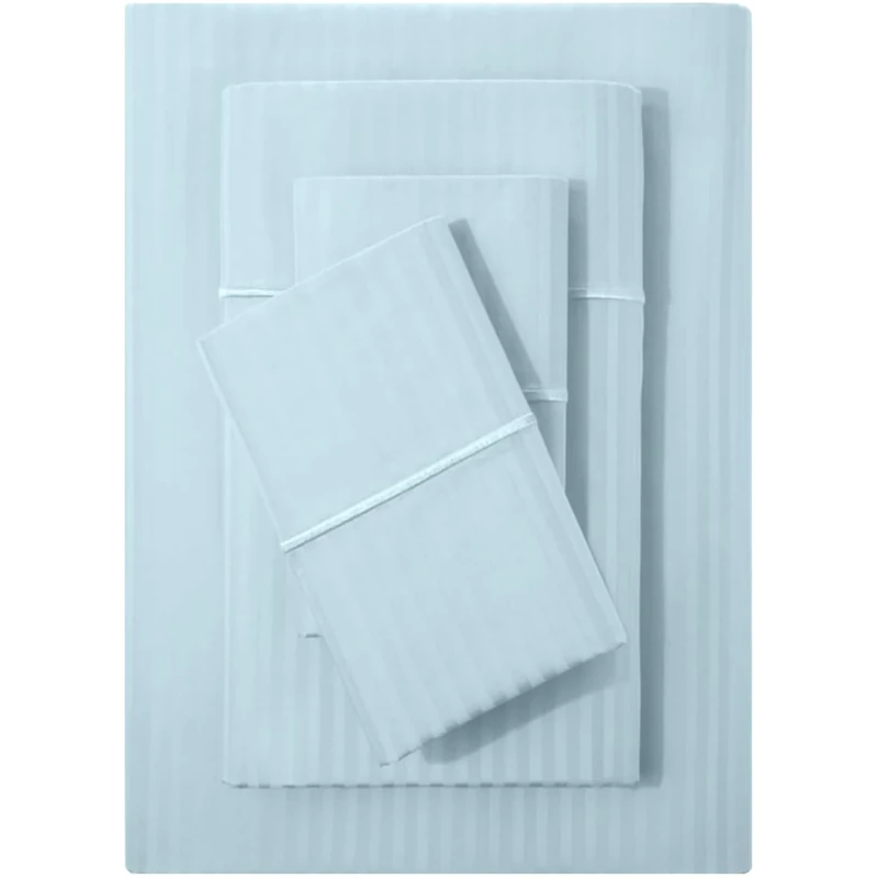 Feather & Stitch King Size Damask Stripe Sheet Set - 4 Piece Set, Ultra Soft 100% Cotton Sheets, 500 Thread Count Luxury Sateen Weave, Deep Pocket Bedsheets, with 2 Pillowcases (King, Aqua)