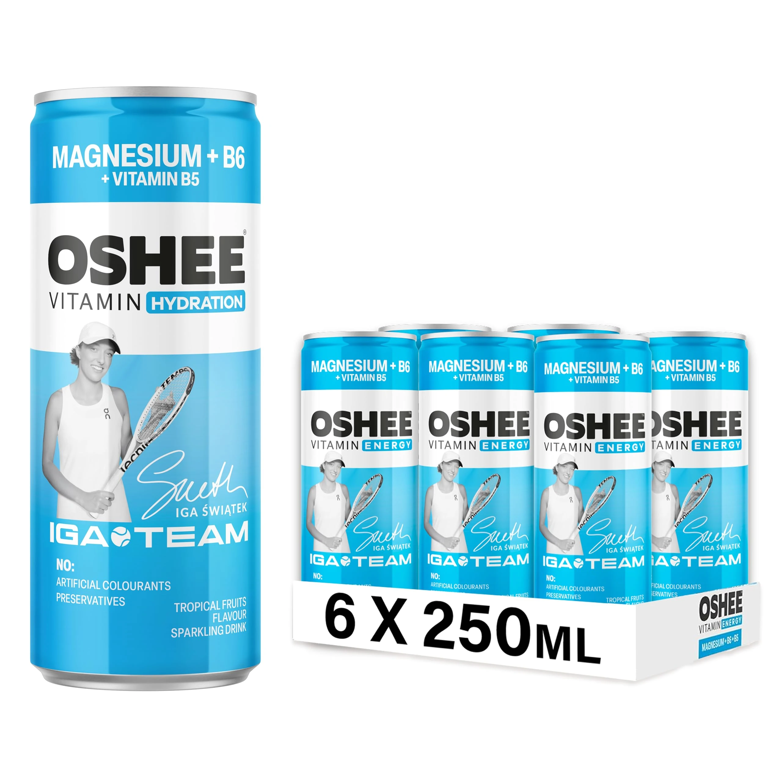 Oshee Vitamin Energy Formula with Magnesium 250ml (Pack of 6) – Tropical fruits flavour sparkling drink with addition of magnesium and vitamins. Pasteurized.