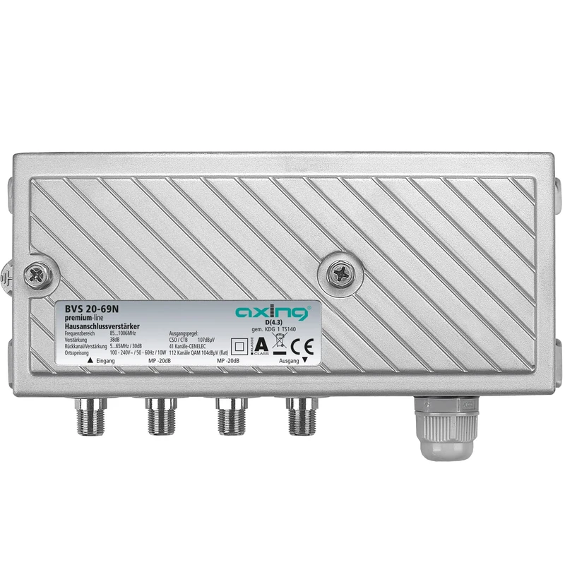 Axing BVS 20-69N House Connection Amplifier CATV Cable TV Digital Internet Active Return Channel 5-65 MHz (38 dB, 107 dBµV 5-1006 MHz)
