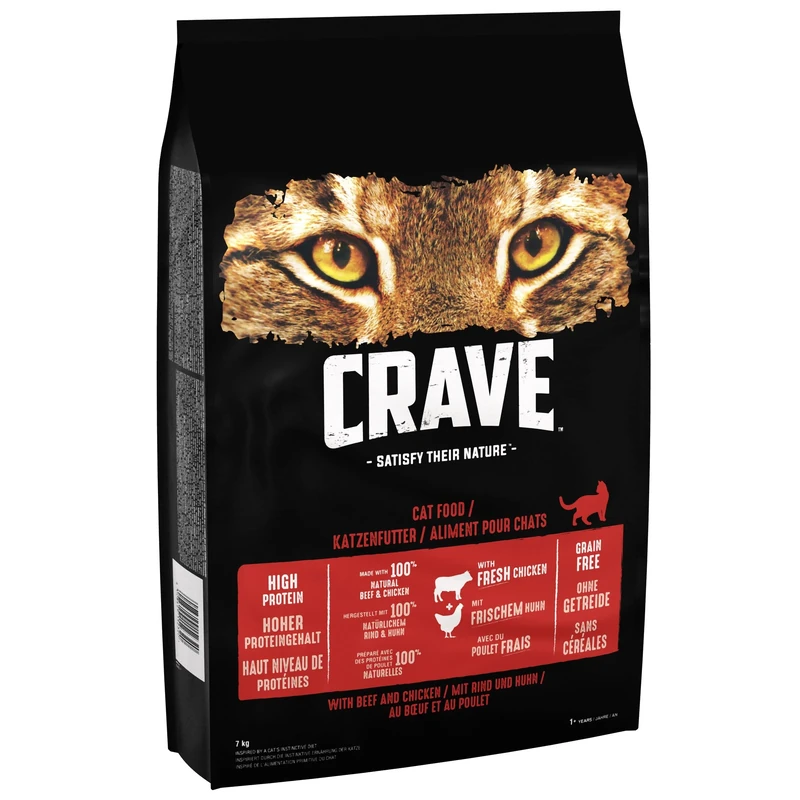 Crave Chicken & Beef 7 kg Bag, Premium Adult Cat Dry Food with high Protein, Grain-free