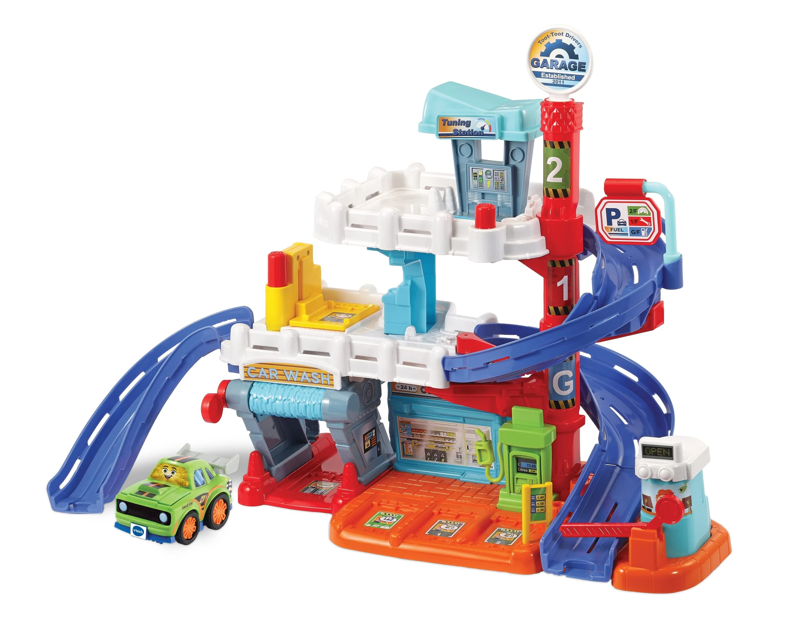 VTech Toot-Toot Drivers Fix & Fuel Garage, Car Tracks Kids With Lights And Sounds, Musical Toy, Suitable Boys & Girls 12 Months, 2, 3, 4 + Years, English Version