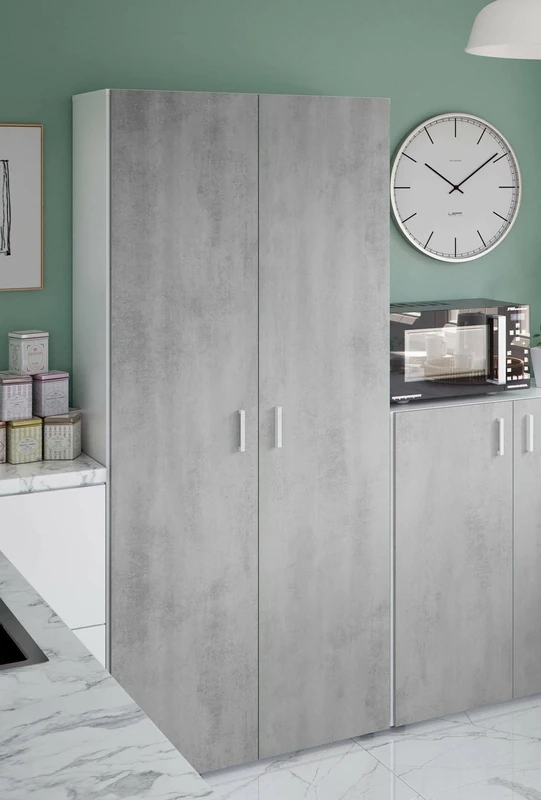 Dmora - Multipurpose cabinet Irvine, Auxiliary cabinet with 2 doors, Wardrobe with 2 doors and 3 shelves, 80x37h182 cm, Cement and White