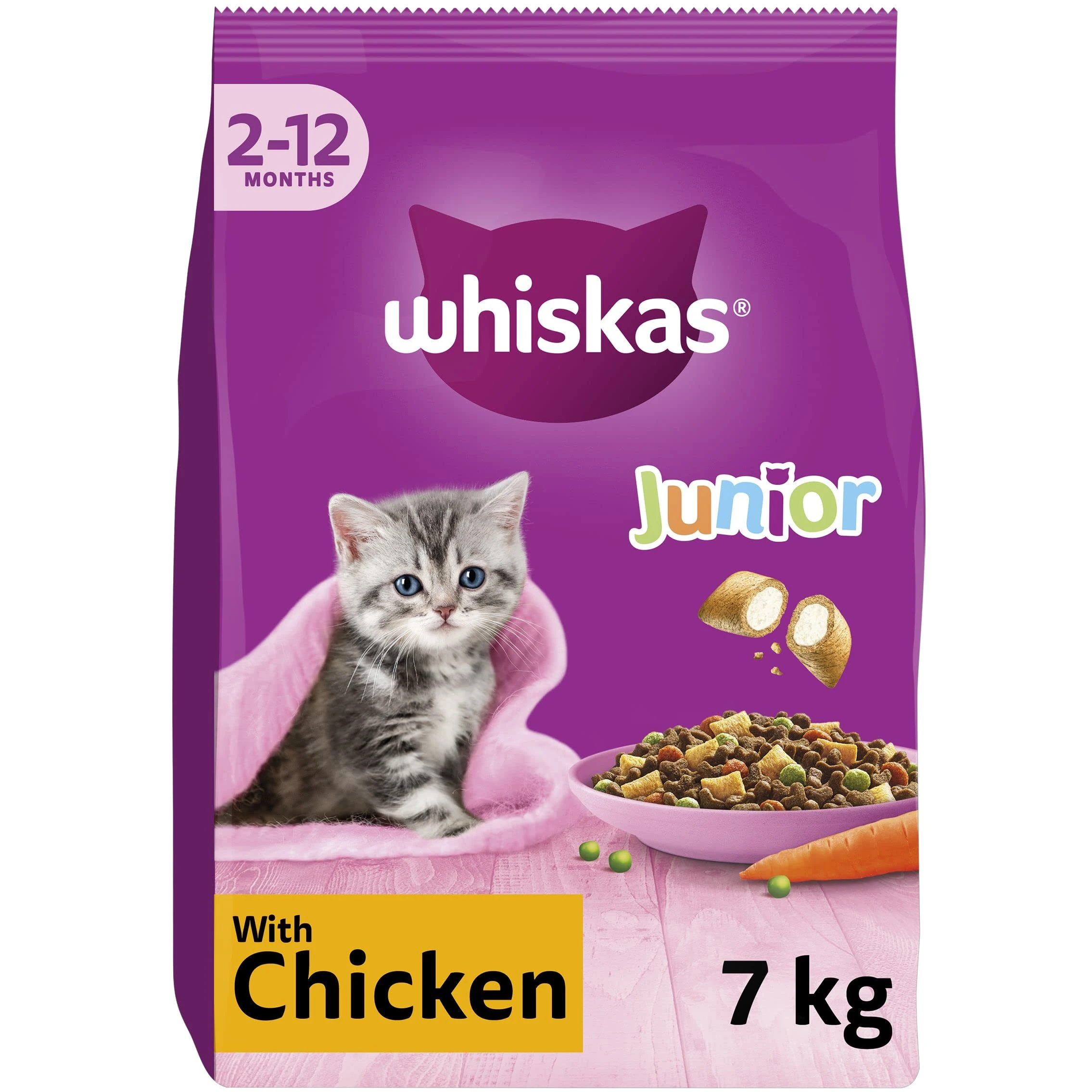 Whiskas Junior Chicken 7 kg Bag, Kitten Cat Dry Food - Pack May Vary