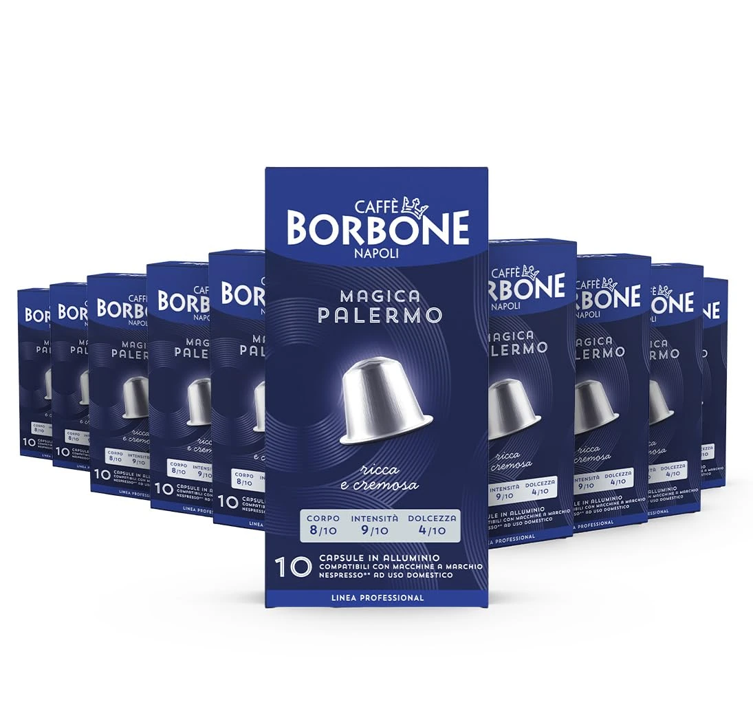 CAFFÈ BORBONE Miscela "Magica Palermo" - 100 Aluminium Coffee Capsules (10 packs of 10) - Compatible with Nespresso* Coffee Machines for domestic use