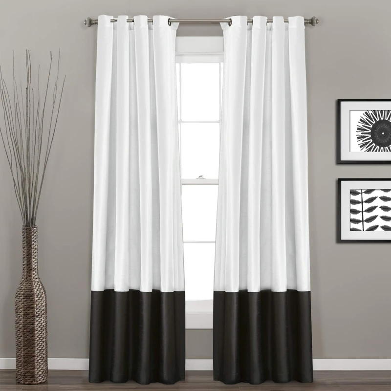 Lush Decor Prima Window Curtain Panel Pair, 108" L x 54" W, Black & White