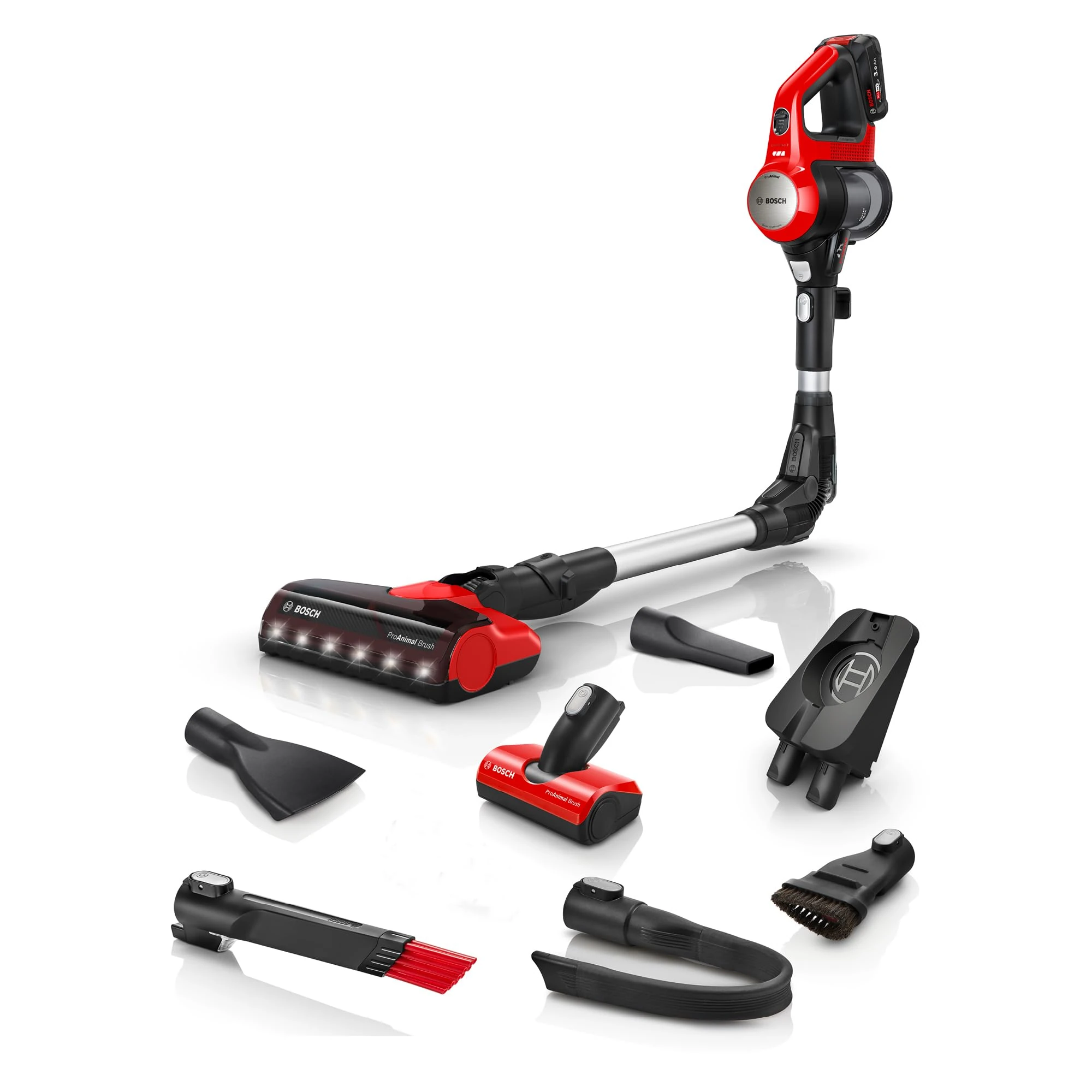 Bosch Unlimited 7 BCS71PETGB ProAnimal MultiUse Lightweight Cordless Vacuum Cleaner with Flex Tube and Pet Accessories, 1 Battery, 40 minutes runtime - Tornado Red