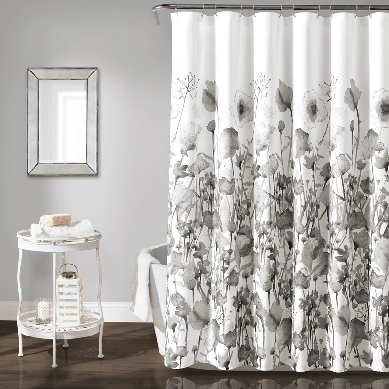 Lush Decor Zuri Flora Shower Curtain, 72" x 72", Light Gray - Image 1