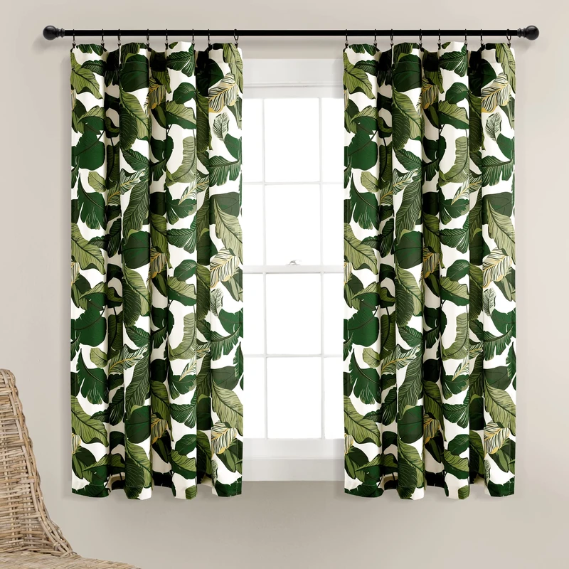 Lush Decor Tropical Paradise Window Curtain Panel Pair, 63" L x 52" W, Green - Image 1