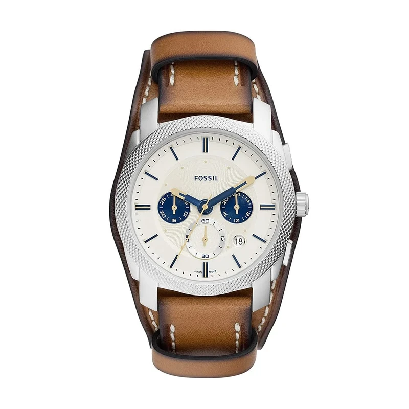 Fossil Watch for Men Machine, Chronograph Movement, 42 mm Silver Stainless Steel Case with a Pro-Planet Leather Strap, FS5922