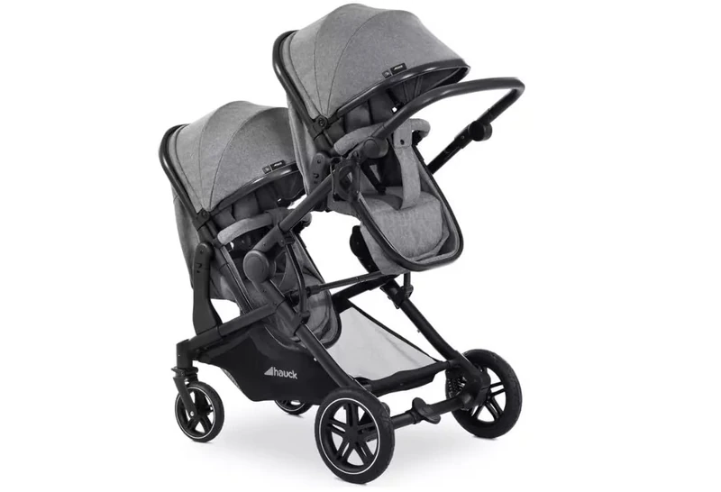 hauck Atlantic Double Pushchair, Grey - Baby and Toddler Tandem, Reversible Seat, Compact and Foldable, with Raincover