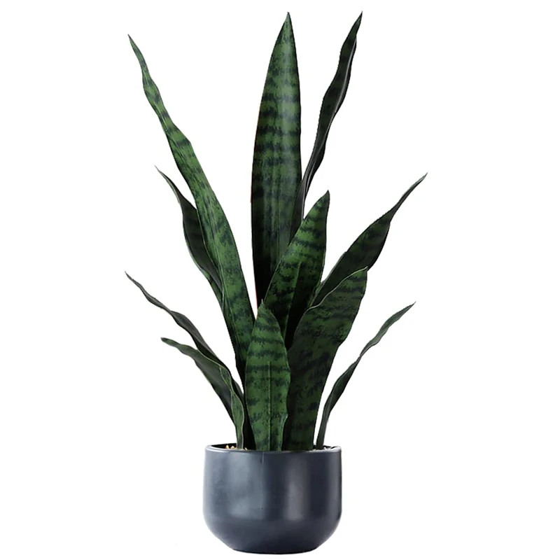 Artificial Plants Sansevieria Snake Plant with Black Plastic Planter Greenery Perfect Faux Agave Fake Plants in Pot for Home Office Indoor and Outdoo Décor (22" Green)