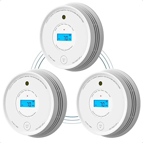 Smoke & Carbon Monoxide Alarm, AEGISLINK Wireless Interlinked Combination Smoke & Carbon Monoxide Alarm Detector, Replaceable Battery, Transmission Range over 250 m, SC-RF220 (RF Interlinked), 3-PACK