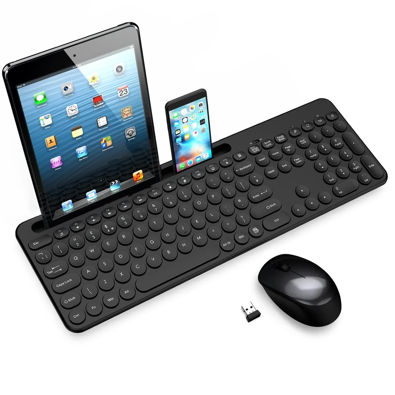 LeadsaiL Wireless Keyboard Mouse Set with Phone Holder - UK Layout