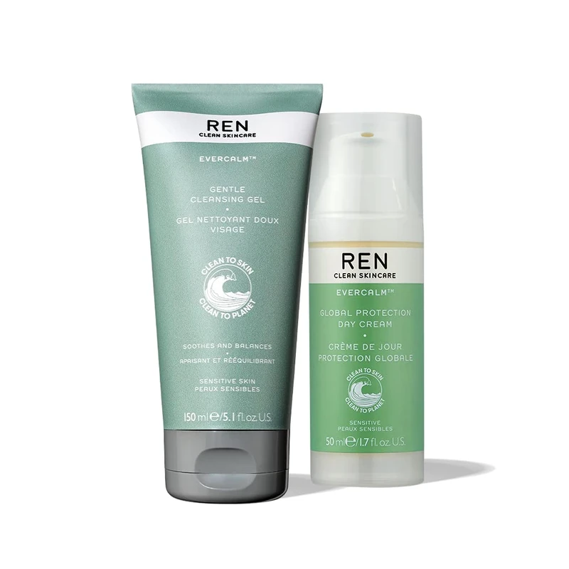REN Clean Skincare Cleanse and Protect Cream and Gel Duo - Soothing Cleanser and Protective Day Cream - Combat Sensitivity and Dryness - Hydrate Skin with Calming Bioactives - Image 1