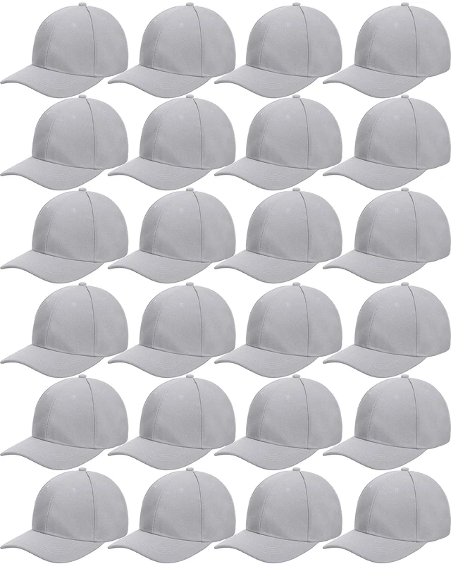 Handepo 24 Pcs Blank Baseball Cap Adjustable Back Strap Plain Blank Camouflage Hat Unisex Baseball Cap for Trucker Men Women, Grey, One Size