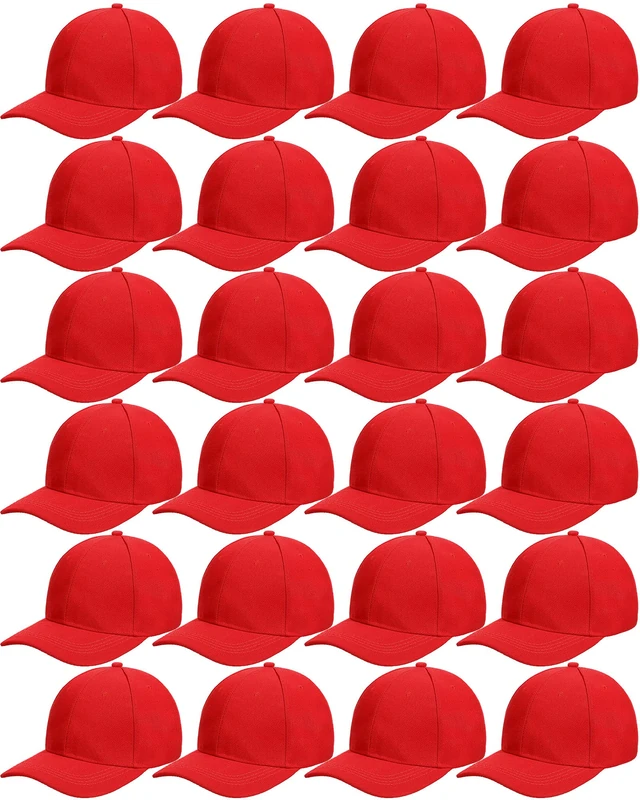 24 Pieces Blank Baseball Cap Adjustable Back Strap Plain Blank Camouflage Hat Unisex Baseball Cap for Trucker Men Women, Red, One Size