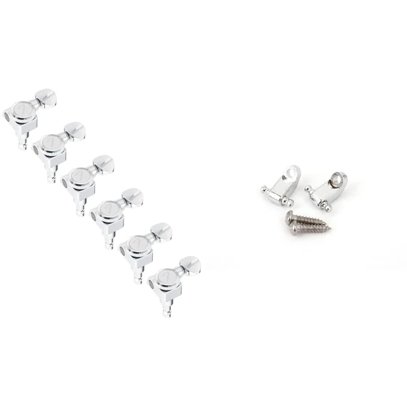 Fender 990818500 Locking Stratocaster & Telecaster Tuning Machines, Chrome Vintage Buttons & American Standard String Guides - Chrome, FENSTRINGGUIDES