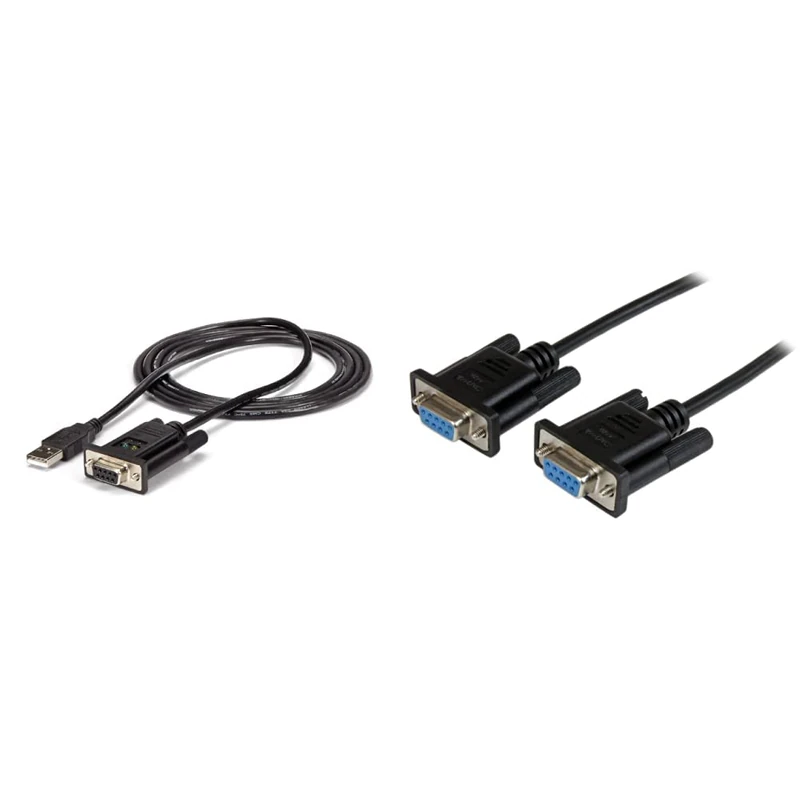 StarTech.com USB to Serial RS232 Adapter - DB9 Serial DCE Adapter Cable - USB 1.1/2.0 (ICUSB232FTN) & 1m Black DB9 RS232 Serial Null Modem Cable F/F - 9 pin RS232 Null Modem Cable - 1 meter, Black