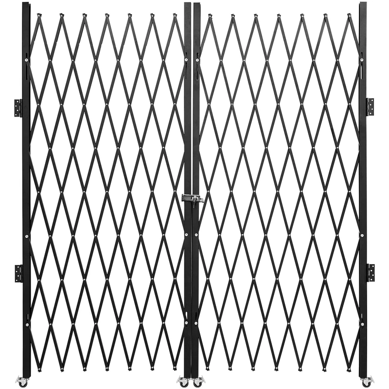 VEVOR Double Folding Security Gate, 5' H x 10' W Folding Door Gate, Steel Accordion Security Gate, Flexible Expanding Security Gate, 360° Rolling Barricade Gate, Scissor Gate or Door with Keys