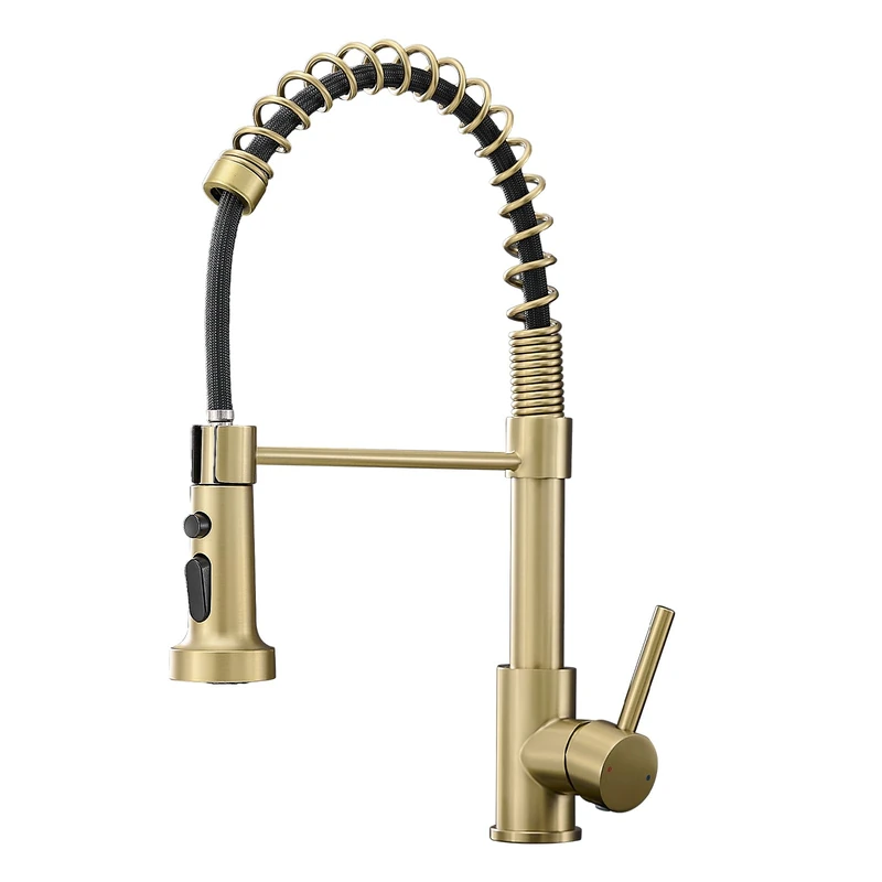 Brushed Gold Kitchen Faucet, AIMADI Kitchen Faucets with Pull Down Sprayer Single Handle One Hole Faucet for Farmhouse Gold Faucet for Kitchen Sink