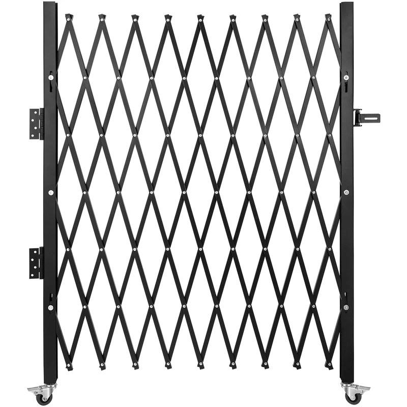 Single Folding Security Gate, 75"W x 51.57"H Folding Door Gate, Steel Accordion Security Gate, Flexible Expanding Security Gate, 360° Rolling Barricade Gate, Scissor Gate or Door with Padlock