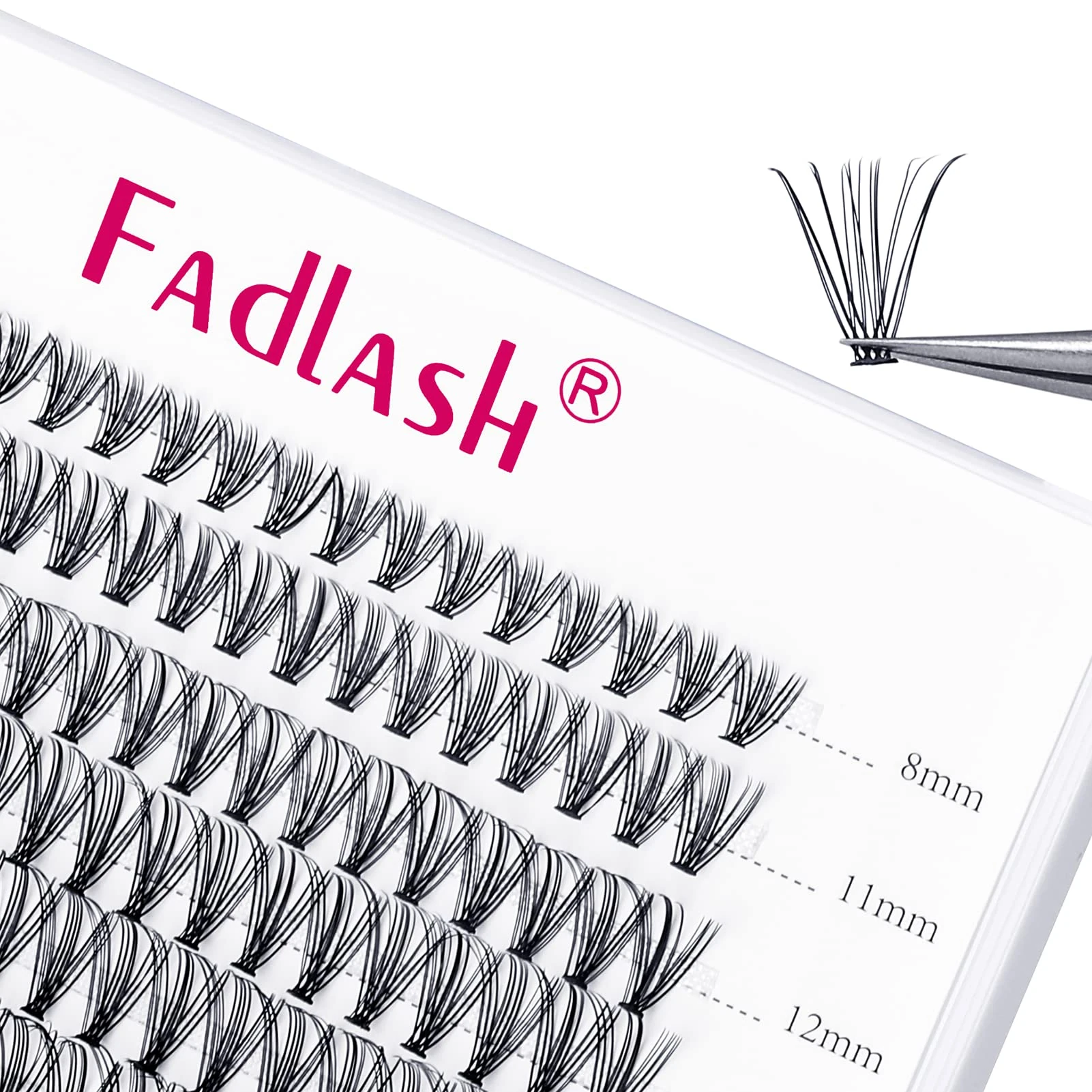 FADLASH Individual Cluster Eyelashes Extension 20 Root 0.10mm D Curl 8-15mm Mixed Length Eyelashes Individual Cluster Lashes Self-Application DIY Lashes Extensions