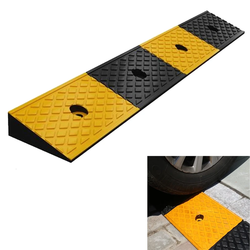 Nisorpa 2" Rubber Curb Ramps Heavy Duty Driveway Curb Ramps Loading Rubber Curb Ramp Threshold Ramp for Car Vehicle Wheelchair Sidewalk Curb Ramp with 4 Expansion Screws 39.3x5.9x2 Inch