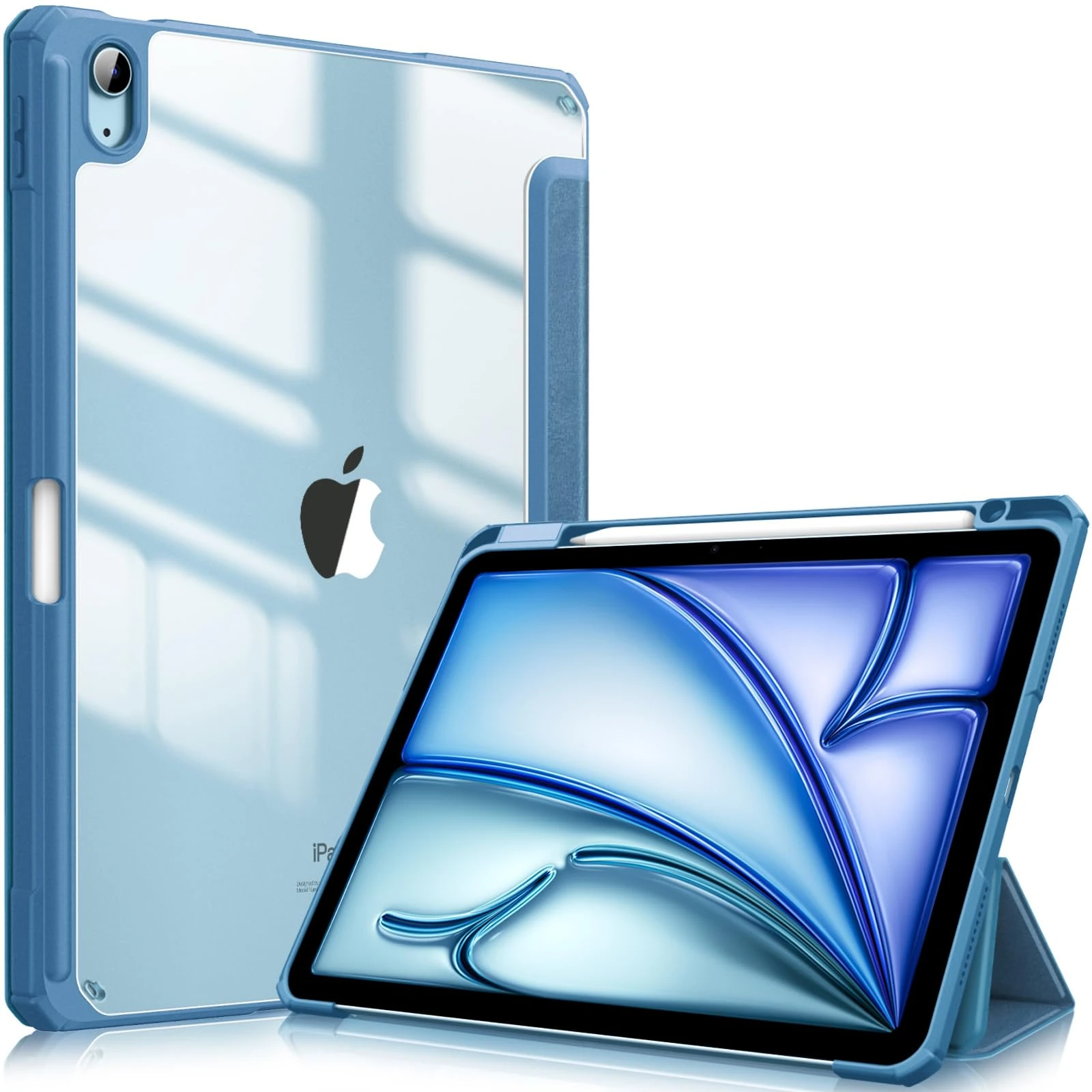 FINTIE Hybrid Case for iPad Air 11 Inch M3 (2025) / M2 (2024), iPad Air 5th / 4th Generation (2022/2020) - Shockproof Slim Clear Back Cover with Pencil Holder, Auto Wake/Sleep, Ocean Blue