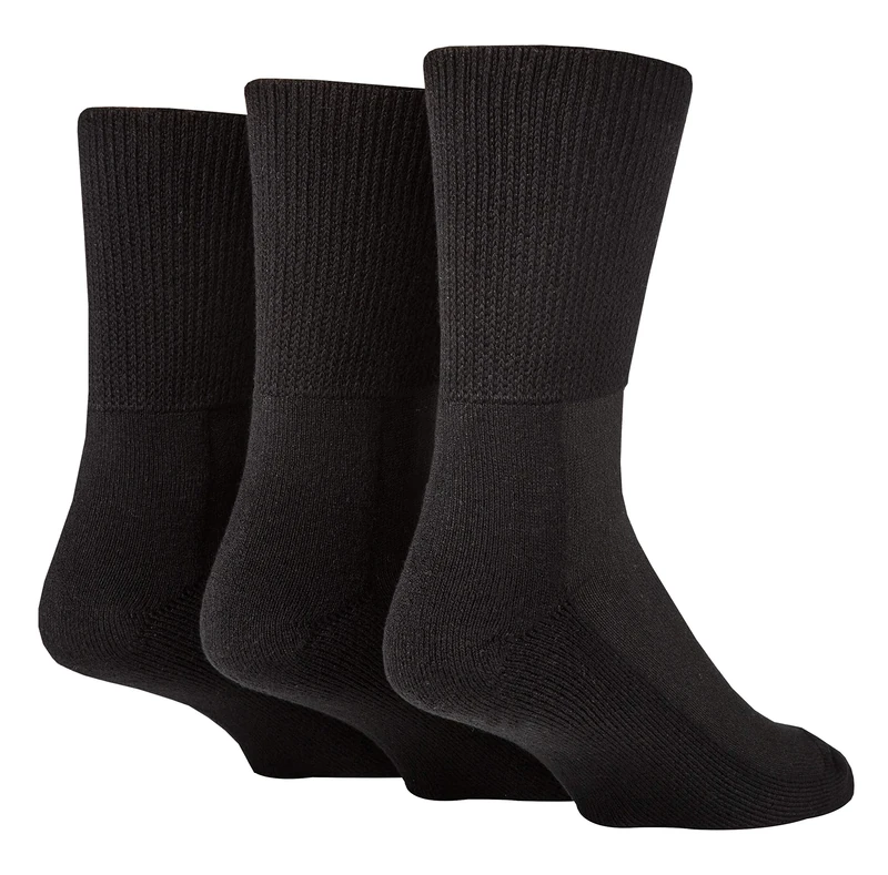 IOMI Extra Wide Diabetic Work Socks - 3 Pack, Thick Cushion, Black