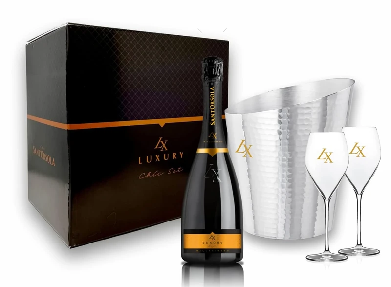 Sant'Orsola Prosecco DOC LX Brut Millesimato Sparkling Italian Wine + Aluminium Glacette + 2 Glasses - 1x750 ml