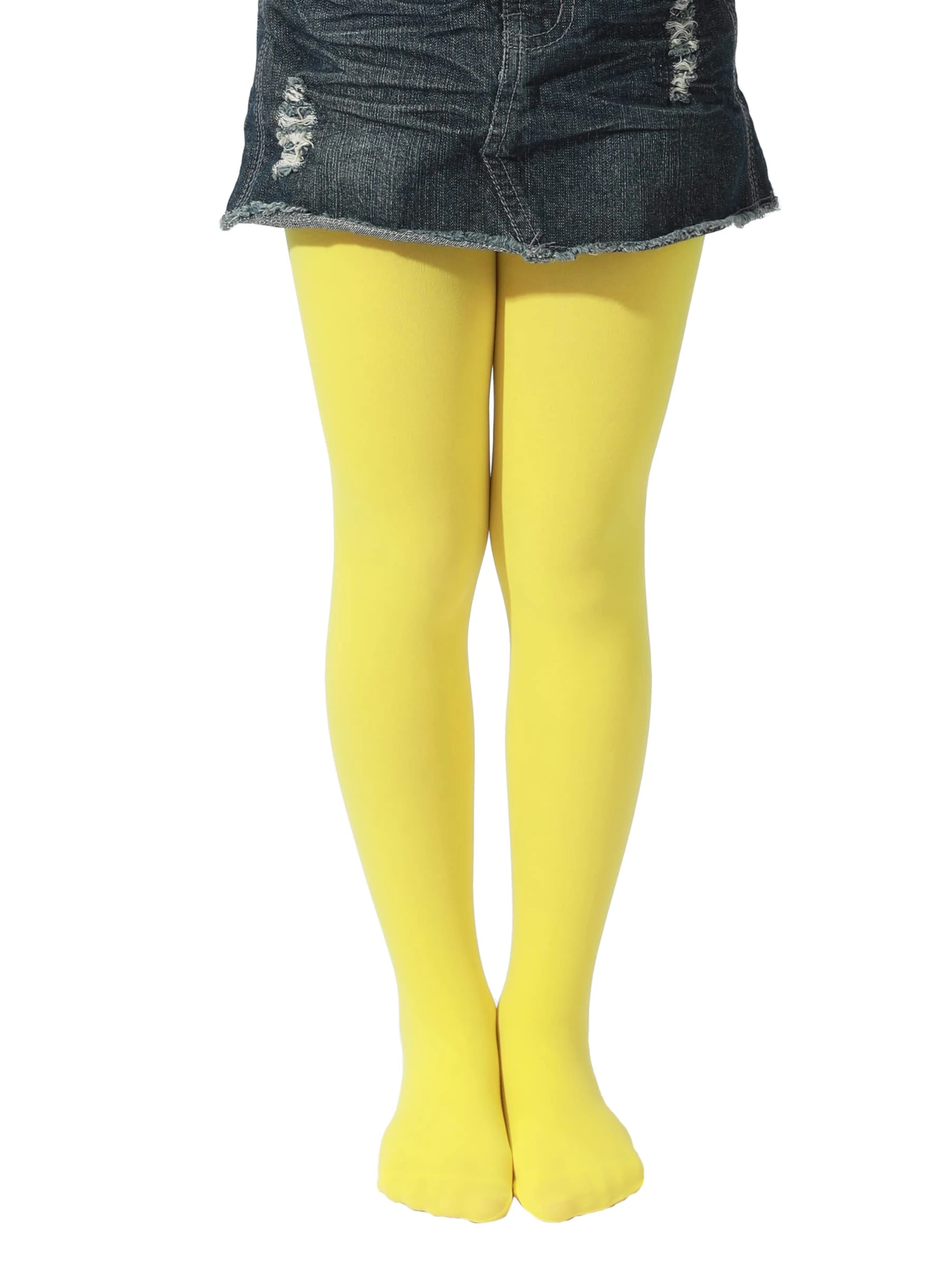 EVERSWE Girls Tights, Semi Opaque Footed Tights, Microfiber Dance Tights 40Den (2-4 Years, Yellow)