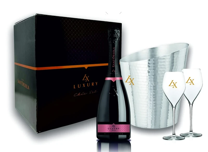 Sant'Orsola Prosecco DOC Rosè LX Brut Millesimato Sparkling Italian Wine + Aluminium Glacette + 2 Glasses - 1x750 ml