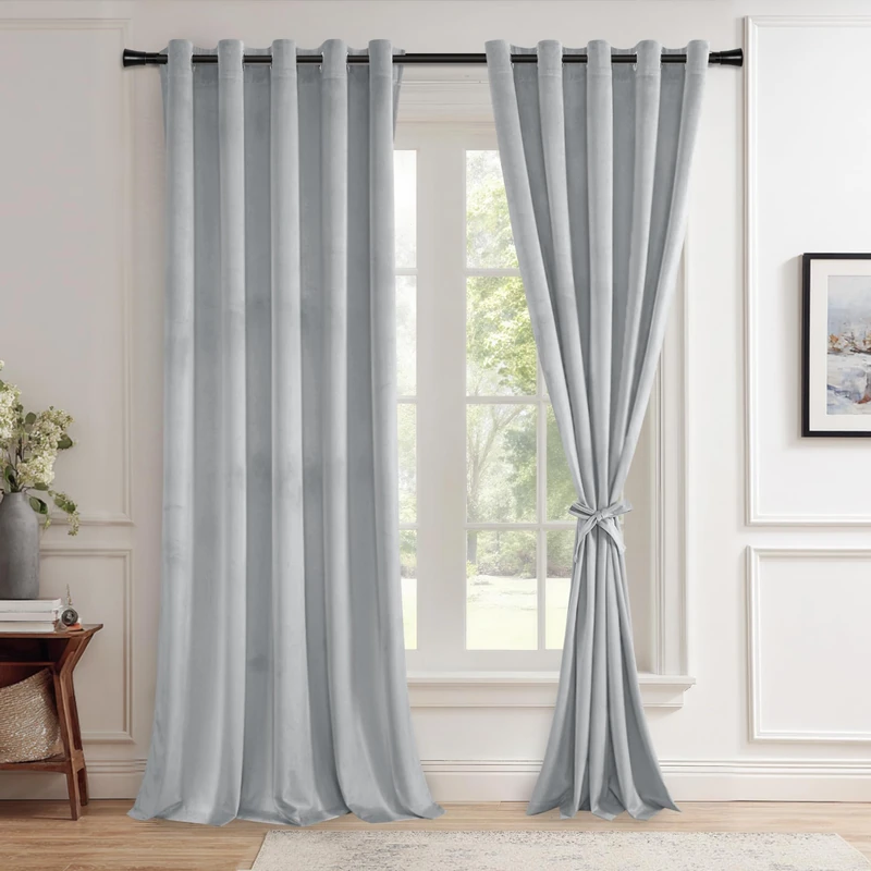 JIUZHEN Soft Silver Grey Velvet Curtains 96 inch Long, Room Darkening Smooth Hand-Feeling Curtains Thermal Insulated Privacy Protection for Parlor Nursery Living Room/Bedroom, 2 Panel,W60 x L96
