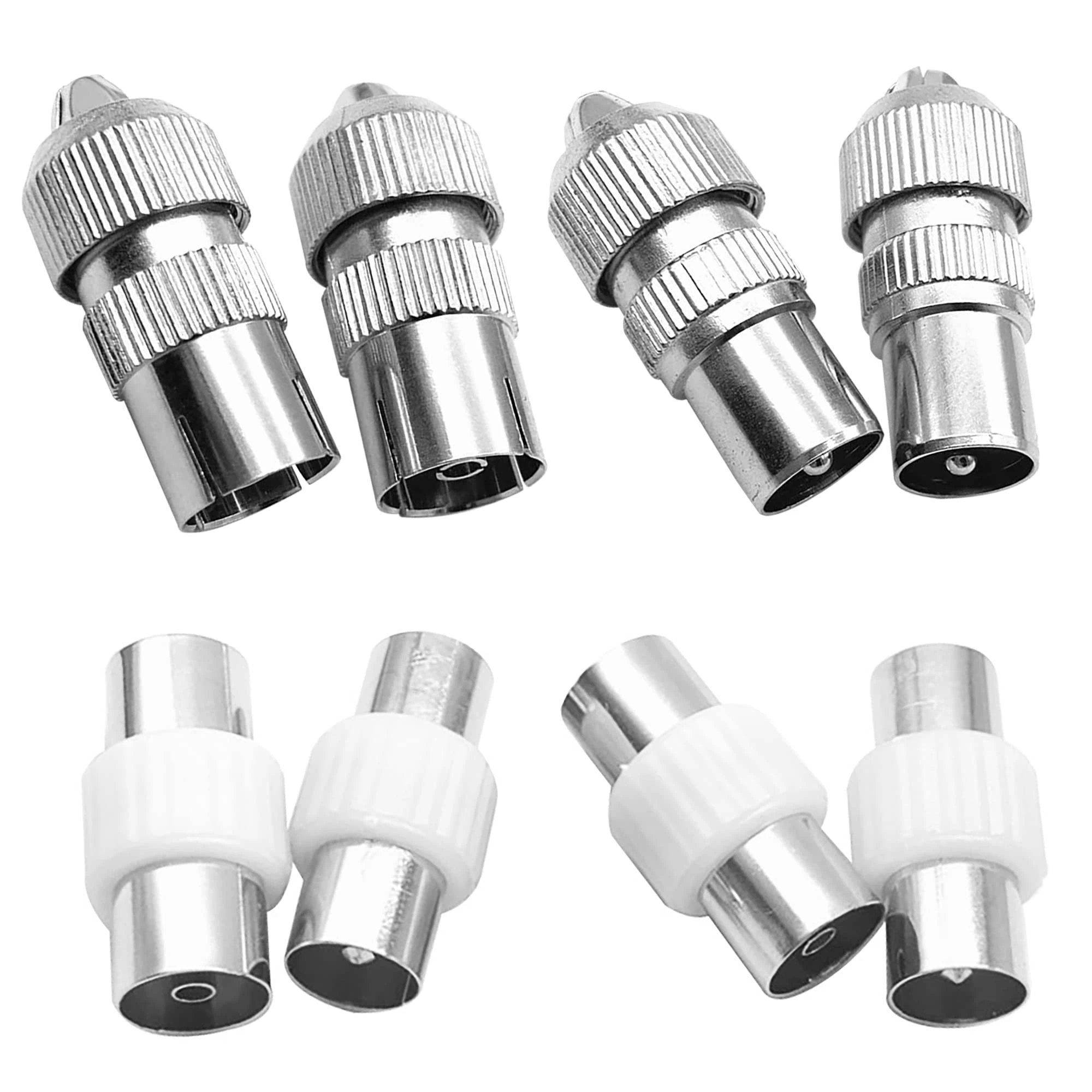 IRYNA 8Pcs Aerial Connectors - 2x Female & 2x Male TV Aerial Coaxial Cable Connectors