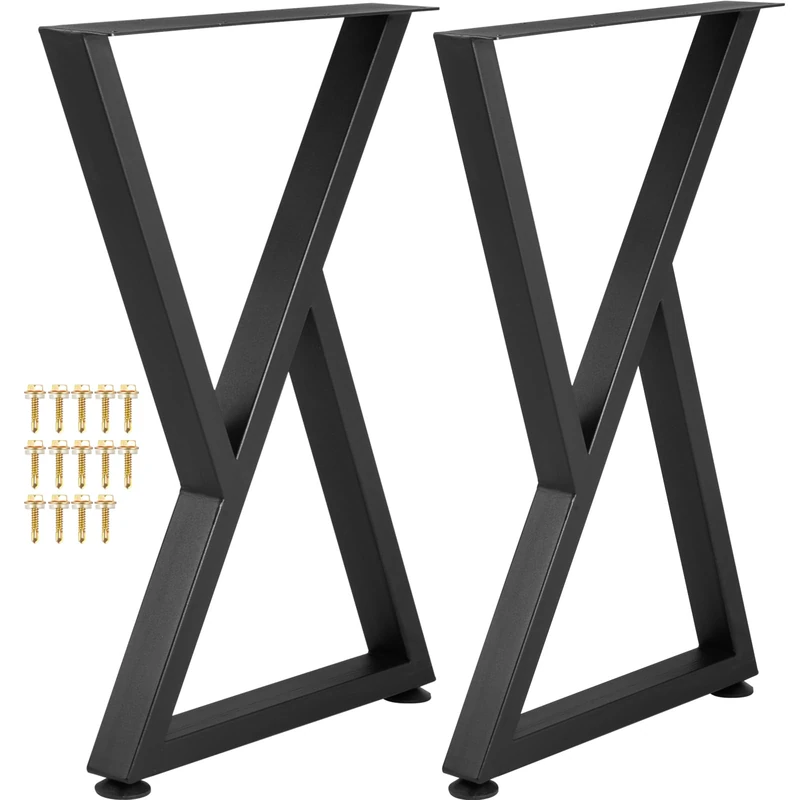 VEVOR Metal Table Legs, 28x18 inch Desk Legs, Set of 2, Heavy Duty Bench Legs, Z Shape Metal Furniture Legs, Wrought Iron Coffee Table Legs, Home DIY for Dining Table with Rubber Floor Protectors, Mat