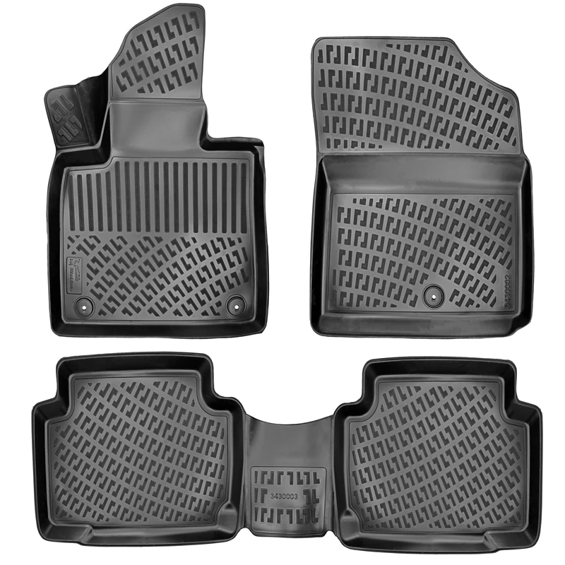 RizLiner Hyundai Santa FE 2021-2024 No Hybrid Models Floor Mats 3D Custom Fit Compatible with Santa FE Car Mat Laser Measured 1st & 2nd Row Floor Liners All Weather Odorless Non-Slip TPE (Black)