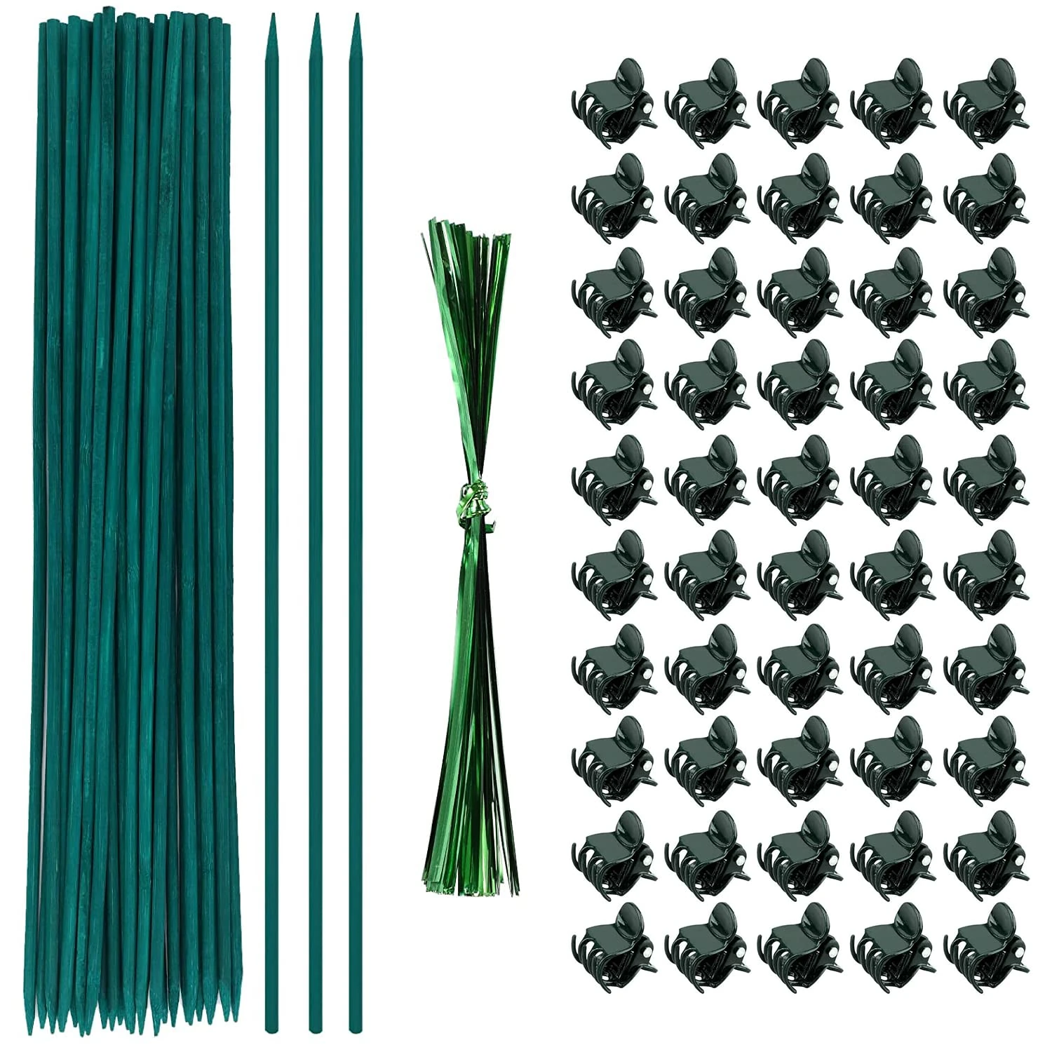 TSKDKIT Plant Support Sticks, 25 Pcs Bamboo Garden Stakes with Clips & Twist Ties, 30cm/12in Green Sticks for Plants, Home & Garden Decor, Florist Arrangement, Handicraft Class
