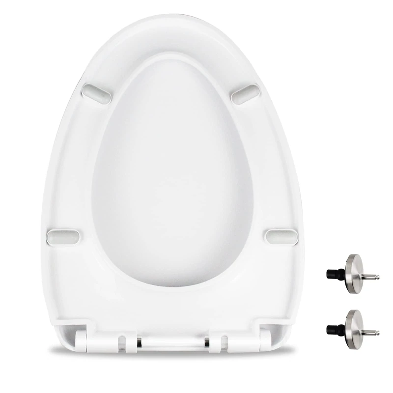 MUU Toilet seat, Slow Close, White Heavy Duty Toilet Seat with Non-Slip Seat Bumpers Easy to Install & Clean PP Material Replacement Toilet Seat Fits All Toilet Brands Elongated Toilets (MU220-PP)