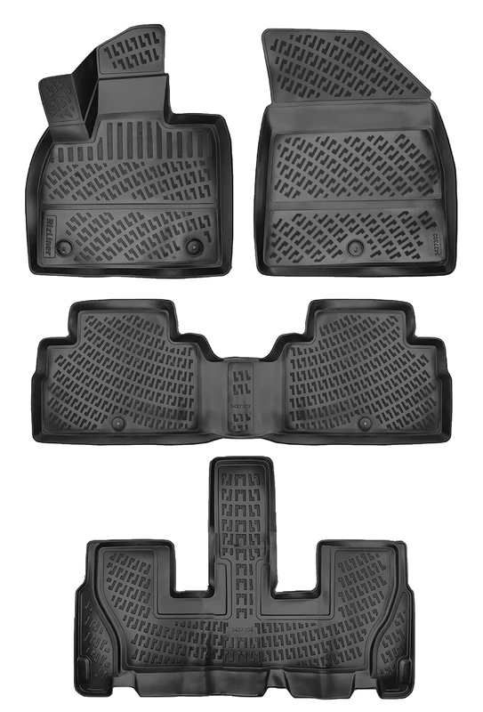 RizLiner Hyundai Palisade 2020-2024 Floor Mats 3D Custom Fit Compatible with Hyundai Palisade Car Mat Laser Measured 1st & 2nd Row Floor Liners All Weather Odorless Non-Slip TPE (Front & Rear,Black)