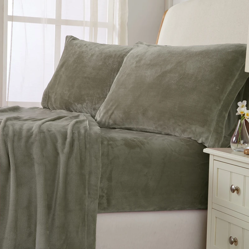 NY Loft Ultraweiches Mikrofleece-Bettwäsche-Set mit extra tiefen Taschen,extra weiches Samt-Fleece-Bettlaken-Set,super plüschiges Polarfleece,Tribeca-Kollektion (Queen, Fog Taupe)