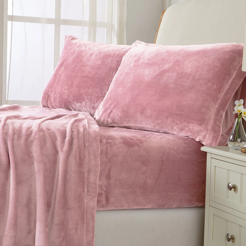 Samt Plüsch Bettlaken und Kissenbezug Set mit extra tiefen Taschen,Extra weiches Mikro-Fleece Bettlaken-Set,Ultra-Plüsch und gemütliche Wärme,samtweich,Tribeca Kollektion (King, Ultimate Pink)