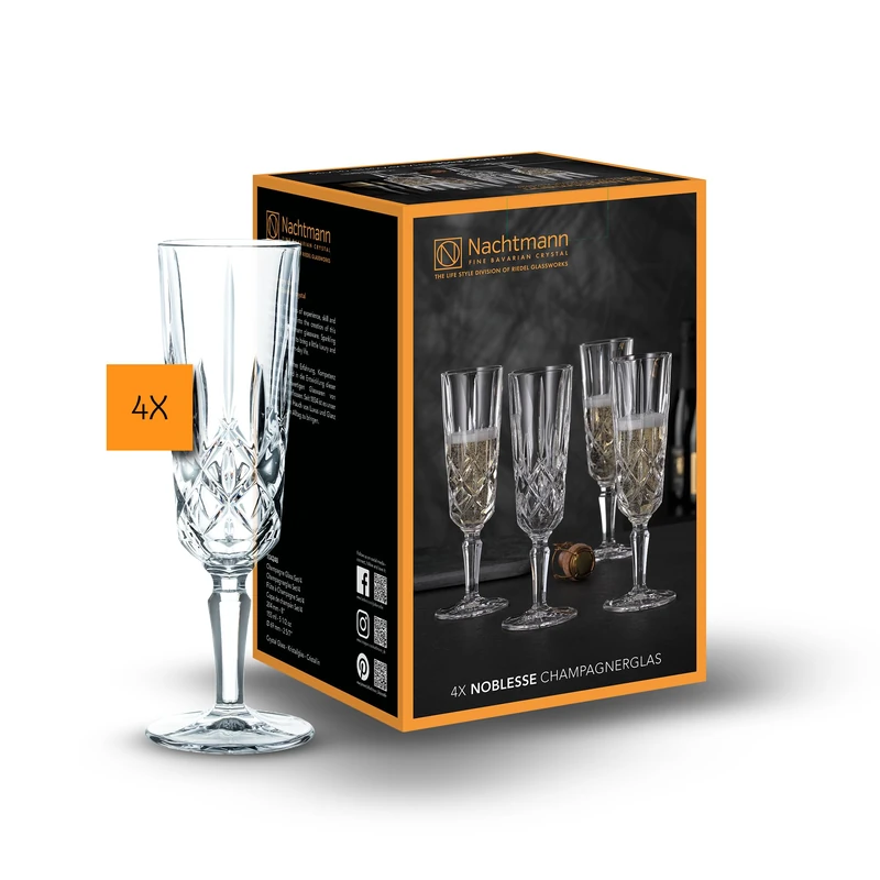 Nachtmann Spiegelau Noblesse Z109580 Champagne Glasses Set of 4 Glass Capacity Approx. ml Transparent