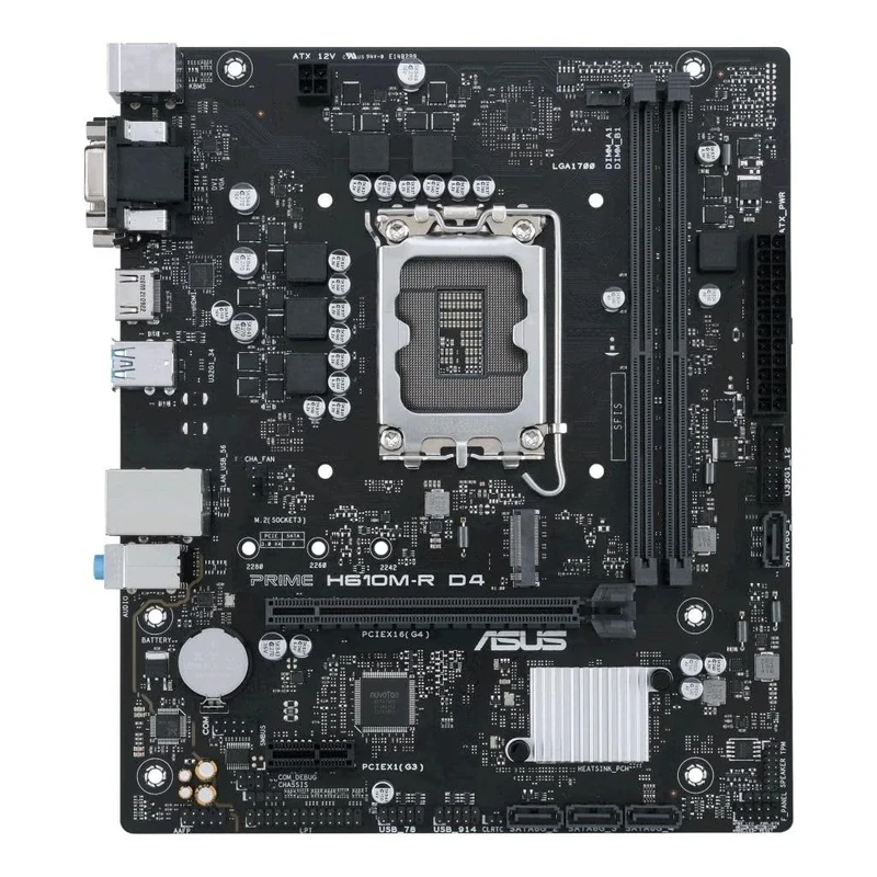 ASUS Intel® H610 (LGA 1700) mic-ATX motherboard with DDR4, PCIe 4.0, M.2 slot, Realtek 1 Gb Ethernet, HDMI®,D-Sub, DVI, USB 3.2 Gen 1 ports, SATA 6 Gbps, COM header, LPT header, TPM header