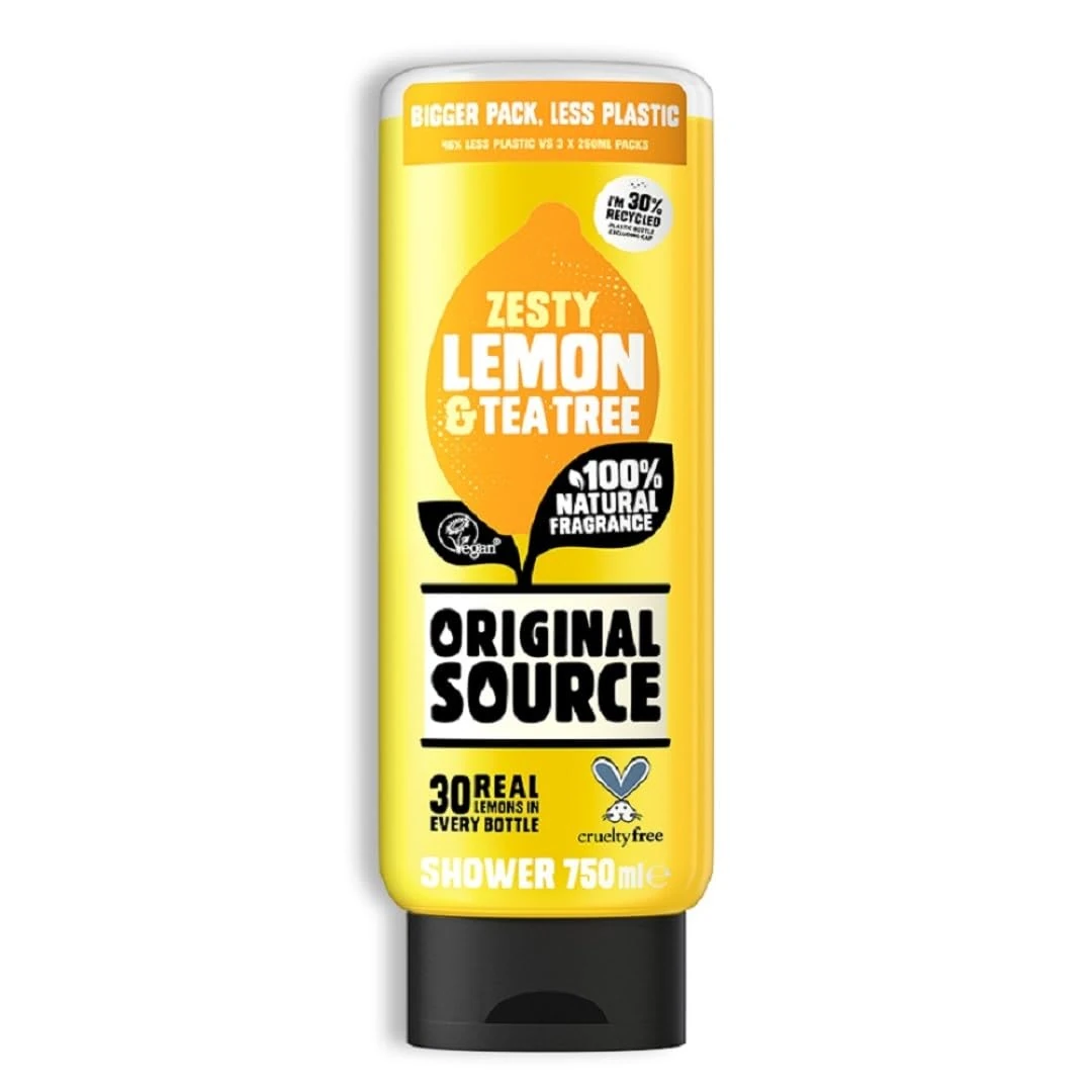 Original Source Lemon & Tea Tree Shower Gel, 100 Percent Natural Fragrance, Vegan, Cruelty Free, Paraben Free, Large Bottle, 750 ml