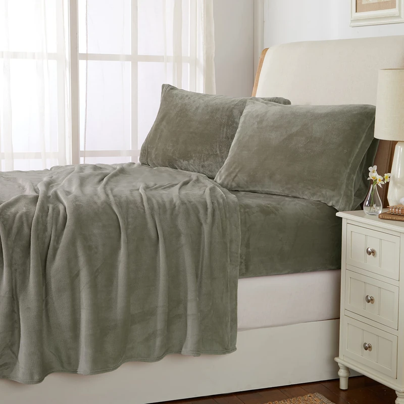 NY Loft Ultra Soft Micro Fleece Sheets Set with Extra Deep Pockets | Super Plush Polar Fleece | Velvet Plush Cozy Warmth | Tribeca Collection (Full, Fog Taupe)
