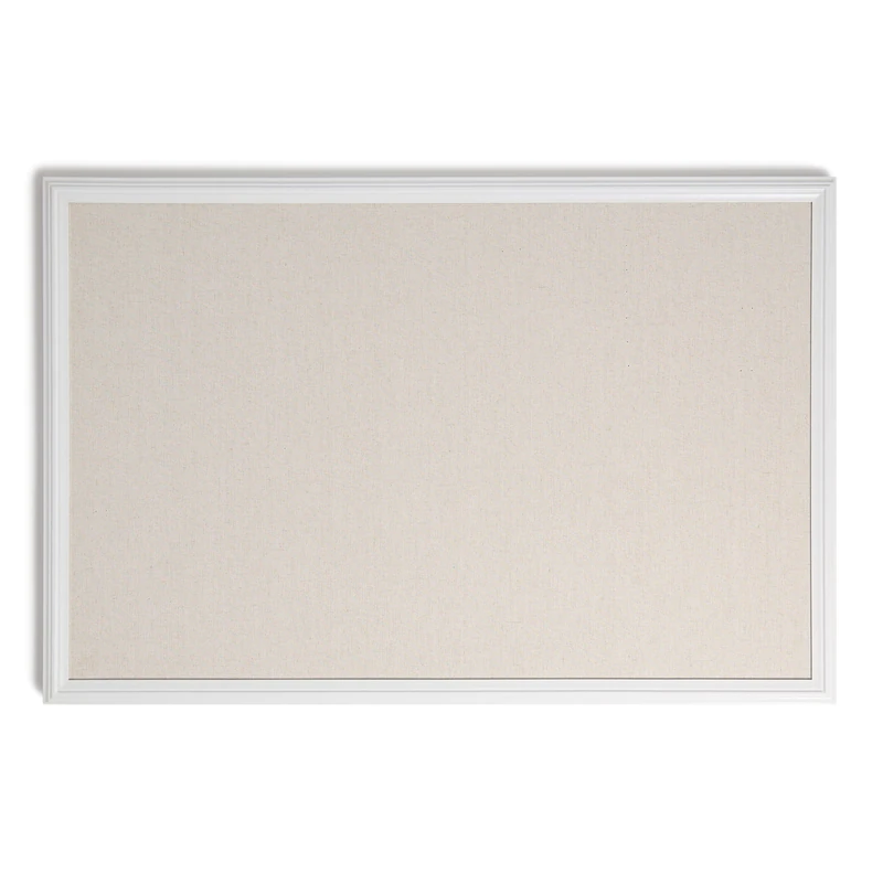 U Brands Farmhouse Linen Bulletin Board with White Frame, Office Supplies, Natural, 20” x 30”