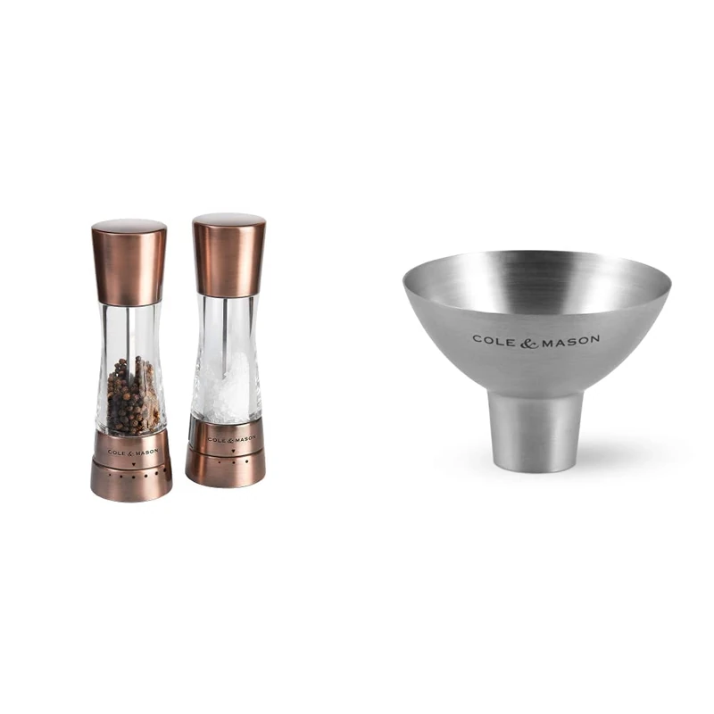 Cole & Mason H59418G Derwent Copper Salt and Pepper Mills/Cole & Mason H611928CS Dover Stainless Steel Funnel | Bundle