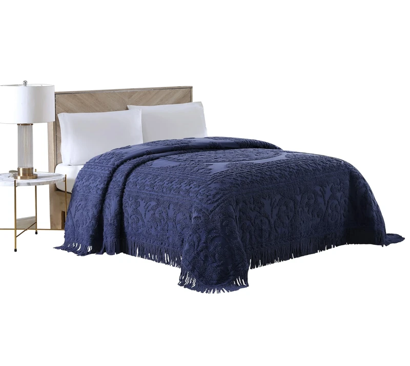Beatrice Home Fashions Medallion Chenille Bedspread, Queen, Navy