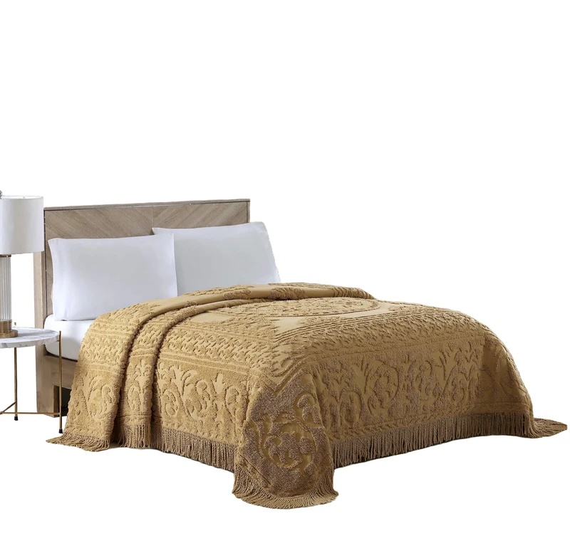 Beatrice Home Fashions Bedspread, Chenille, Gold, Full